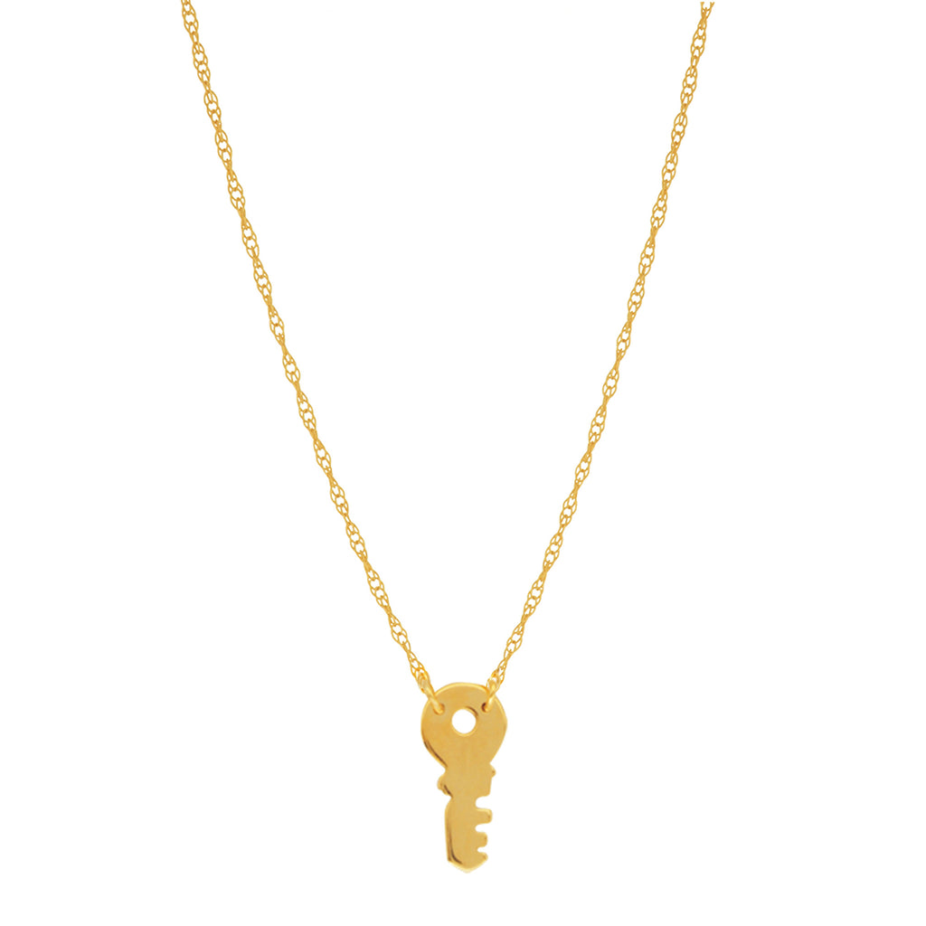 14 guld mini nøgle vedhæng halskæde, 16" 18" justerbar – jewelryaffairs